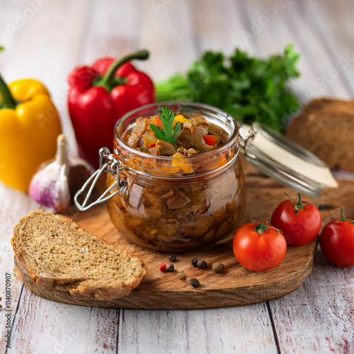 Savory Romanian Spread with Mushrooms Onions Peppers Tomatoes photo