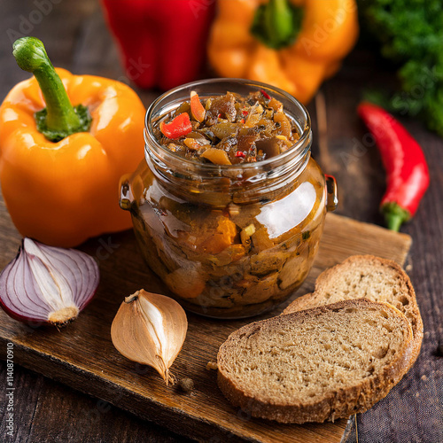 Savory Romanian Spread with Mushrooms Onions Peppers Tomatoes photo