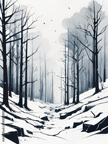 winter forest snow landscape vector