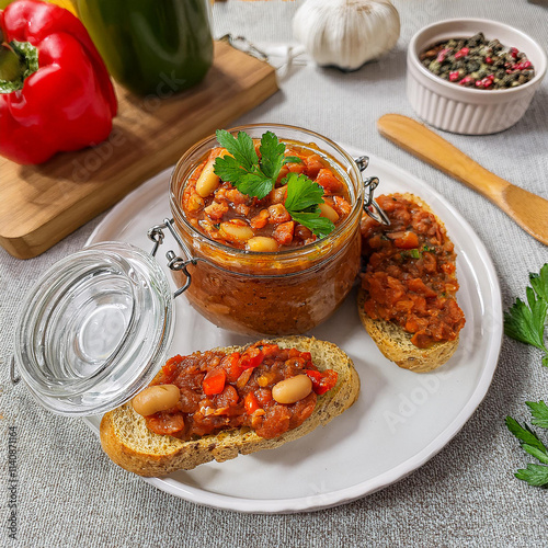 Hearty Romanian Bean Spread with Onions Peppers Tomatoes photo