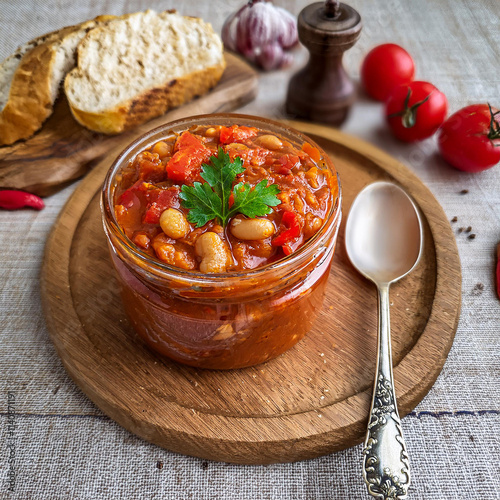 Hearty Romanian Bean Spread with Onions Peppers Tomatoes photo