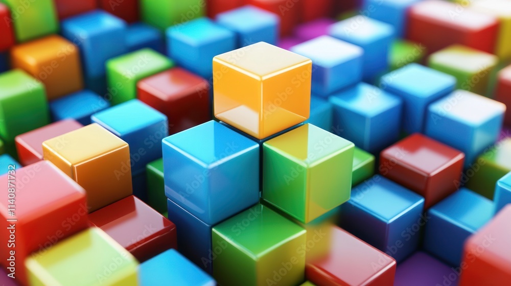 Abstract Colorful Cubes: A Vibrant 3D Composition of Shiny Blocks Abstract Colorful Cubes: A Vibrant 3D Composition of Shiny Blocks