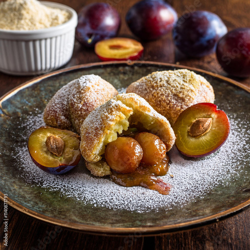 Delightful German Plum Dumplings with Buttery Breadcrumbs photo