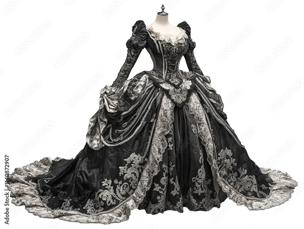 Exquisite Baroque Era Silver Gown Isolated on Transparent Background Exquisite Baroque Era Silver Gown Isolated on Transparent Background