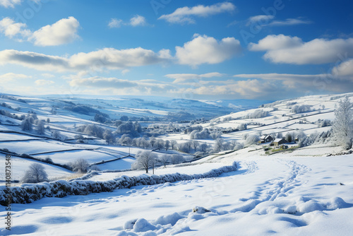 beautiful allure of snow clouds gracefully descending upon moors, enveloping landscape in a vibrant color stillness, and bestowing upon this windswept terrain wondrous transformative power of snow photo