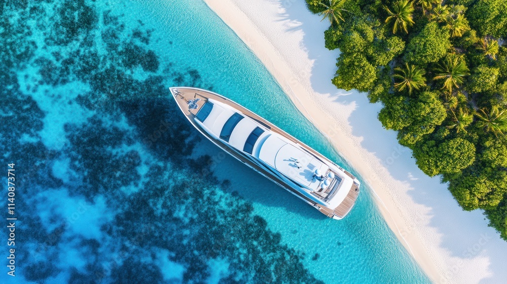 Luxury yacht anchored near tropical beach. Luxury yacht anchored near tropical beach.