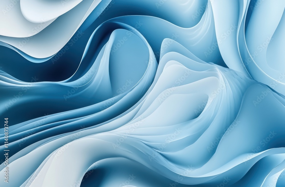 Fototapeta premium Abstract blue background with smooth lines and curves It features a soft gradient of light shades from dark to bright blue Generative AI