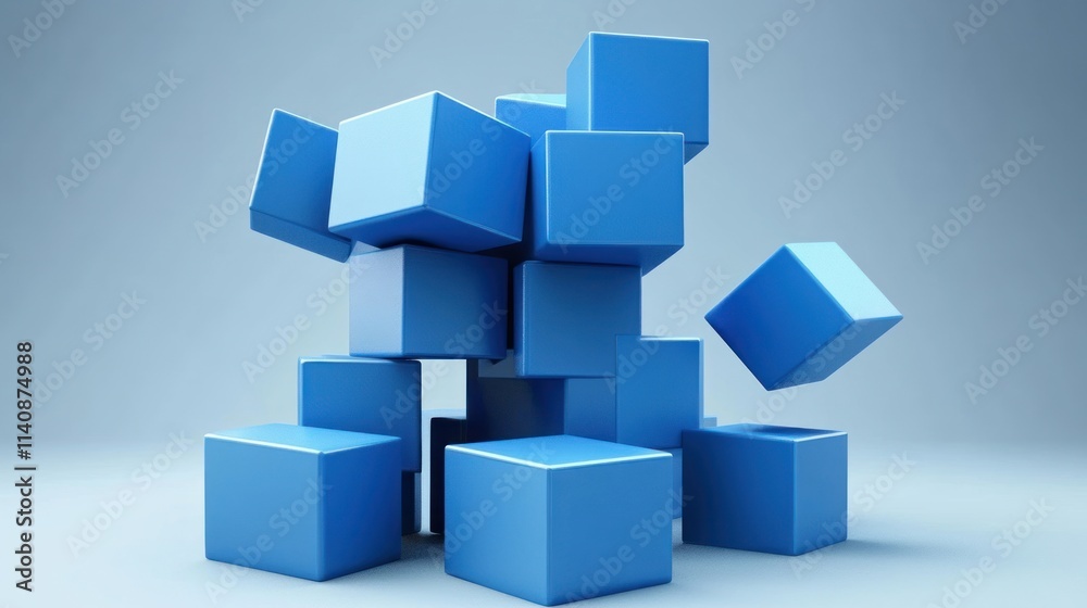 Abstract Composition of Blue Cubes: A 3D Render of Interlocking Geometric Shapes Abstract Composition of Blue Cubes: A 3D Render of Interlocking Geometric Shapes
