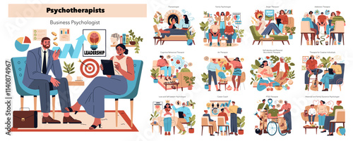 Psychotherapists. Flat Vector Illustration