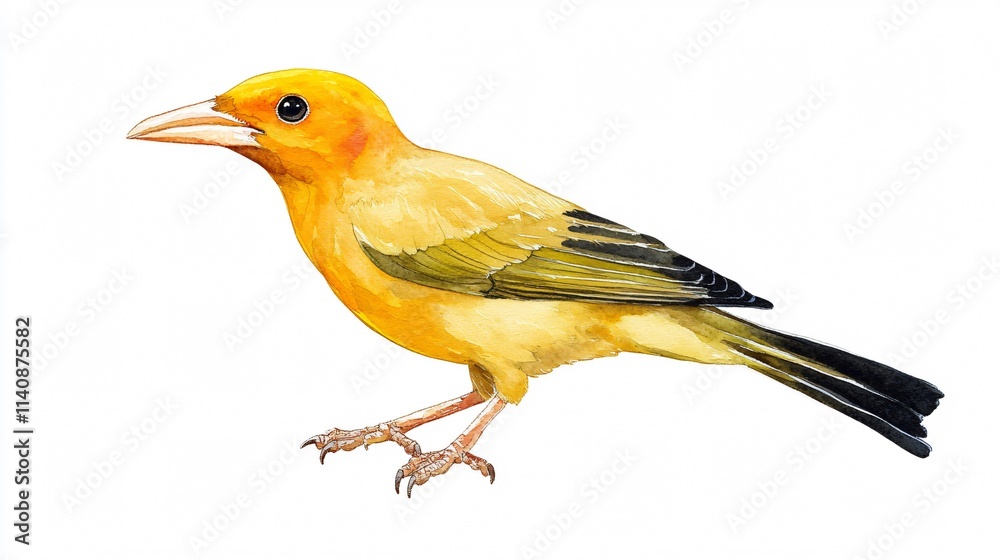 Golden Bird: A Watercolor Masterpiece of Avian Beauty