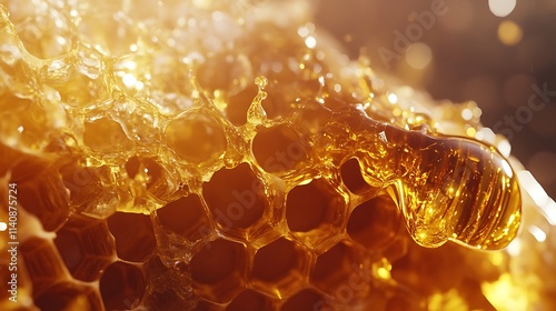 Golden Honey Dripping from a Honeycomb photo