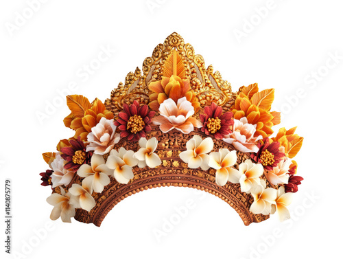 Beautiful Balinese Headgear Adorned with Colorful Floral Decorations