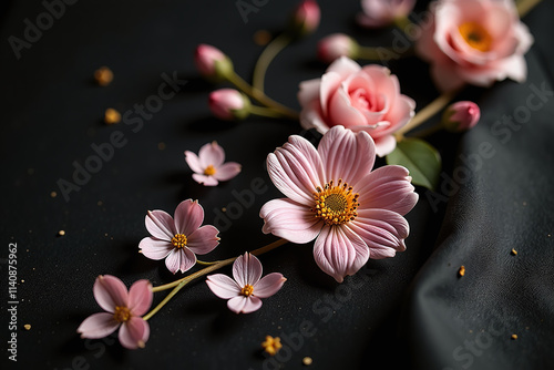 noir et fleurit sur noir avec tissu
