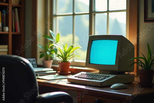 Wallpaper Mural old computer sits scenic office window lovely view nature Torontodigital.ca