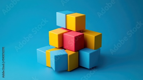 Abstract Colorful Blocks Composition: A 3D Rendering of Interlocking Cubes