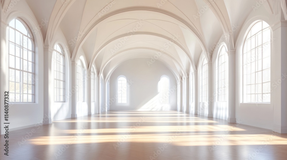 Sunlit Cathedral Hallway: Architectural Grandeur Sunlit Cathedral Hallway: Architectural Grandeur