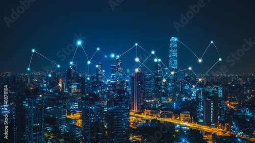 Wallpaper Mural Abstract businessman stands on the peak of success Smart digital city with connection cyber security network reciprocity over the cityscape future wireless digital city and social media networking Torontodigital.ca