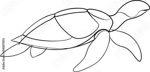 continuous single line drawing of sea turtle, line art vector illustration