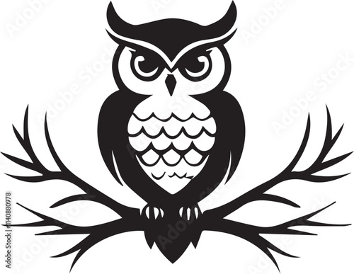 A Black and White Owl Logo Type Silhouette Design