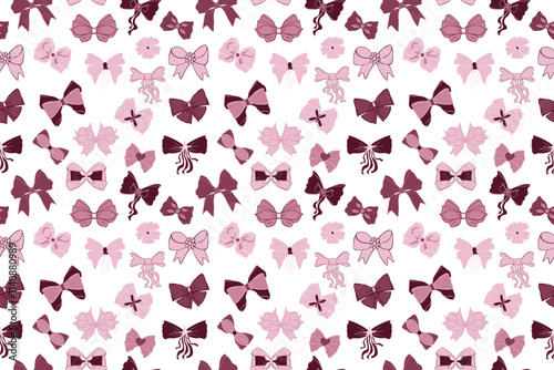 Bow coquette pink and soft romantic seamless pattern Digital background Valentines day vector graphics