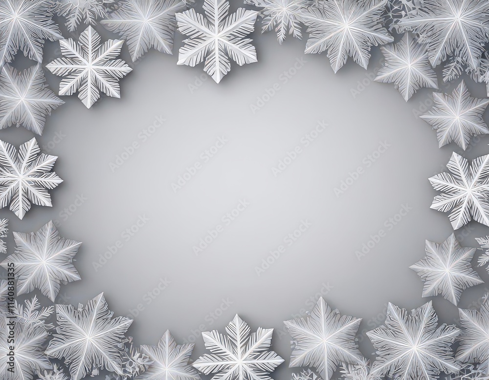 Fototapeta premium A frame of white snowflakes. Winter background with a place for text.