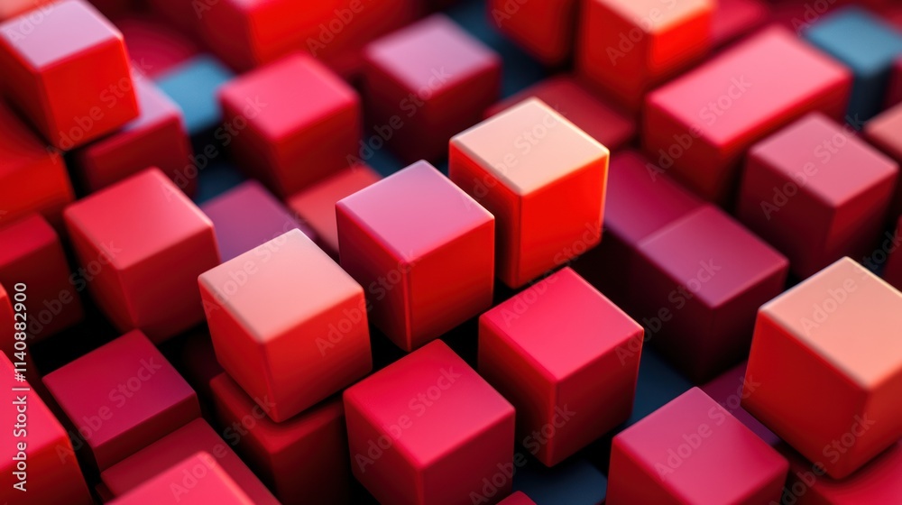 Abstract Red Cubes Composition: A 3D Rendering of Interlocking Geometric Shapes Abstract Red Cubes Composition: A 3D Rendering of Interlocking Geometric Shapes