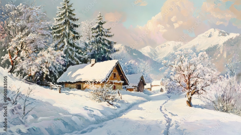 breathtaking snow landscape, serene winter scene with snow-covered trees and mountains, peaceful snowy terrain under a clear sky breathtaking snow landscape, serene winter scene with snow-covered trees and mountains, peaceful snowy terrain under a clear sky