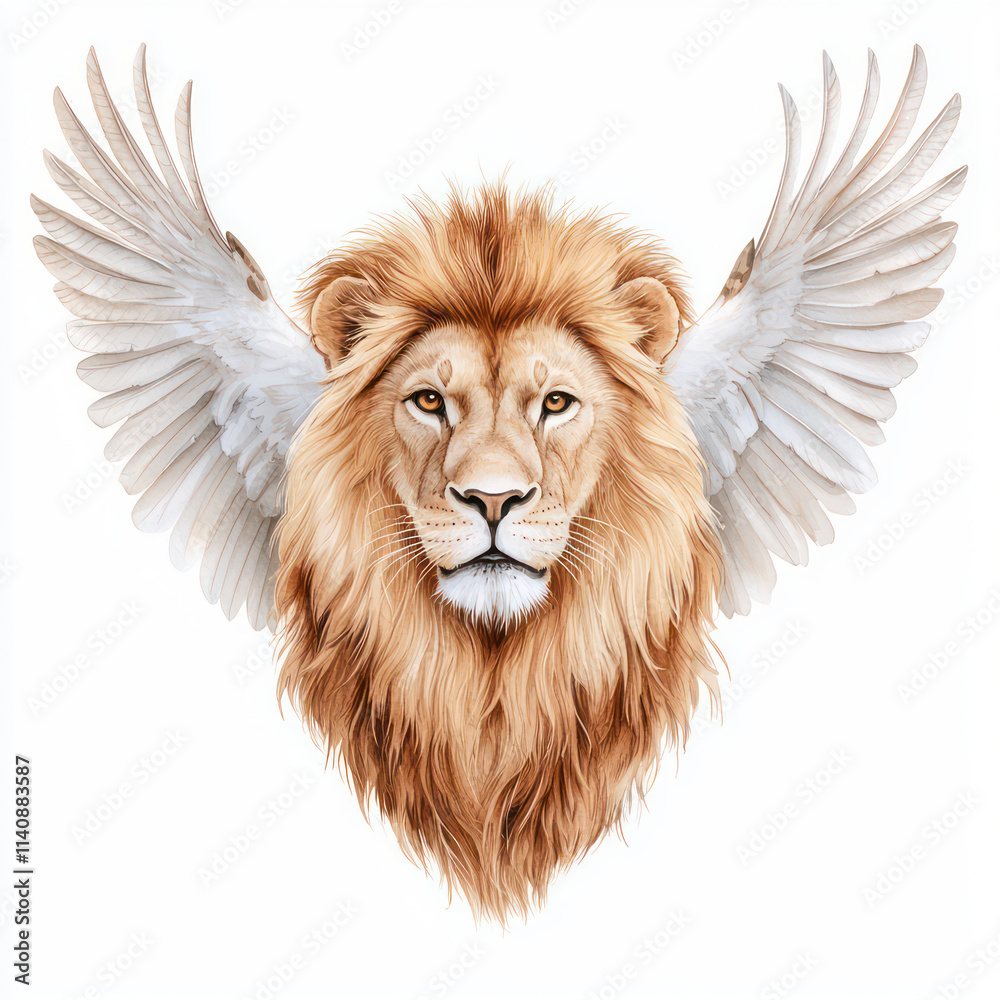 Fototapeta premium Majestic lion with angelic wings, symbolizing strength and freedom
