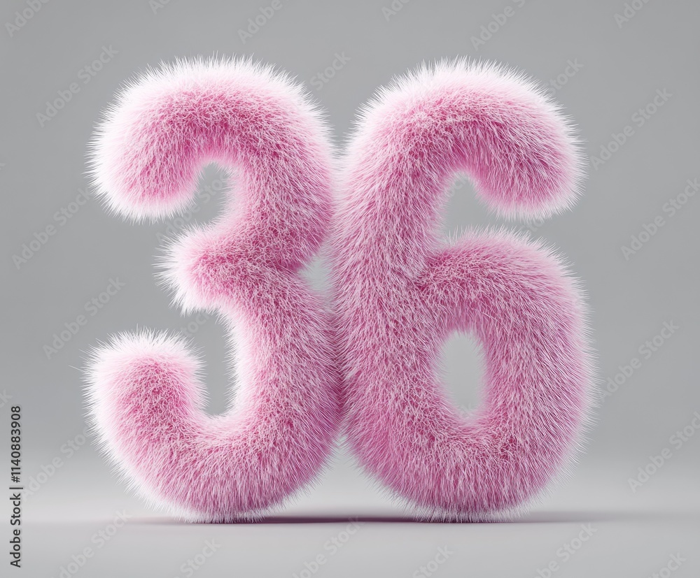 Fluffy pink number 36 on grey background Fluffy pink number 36 on grey background