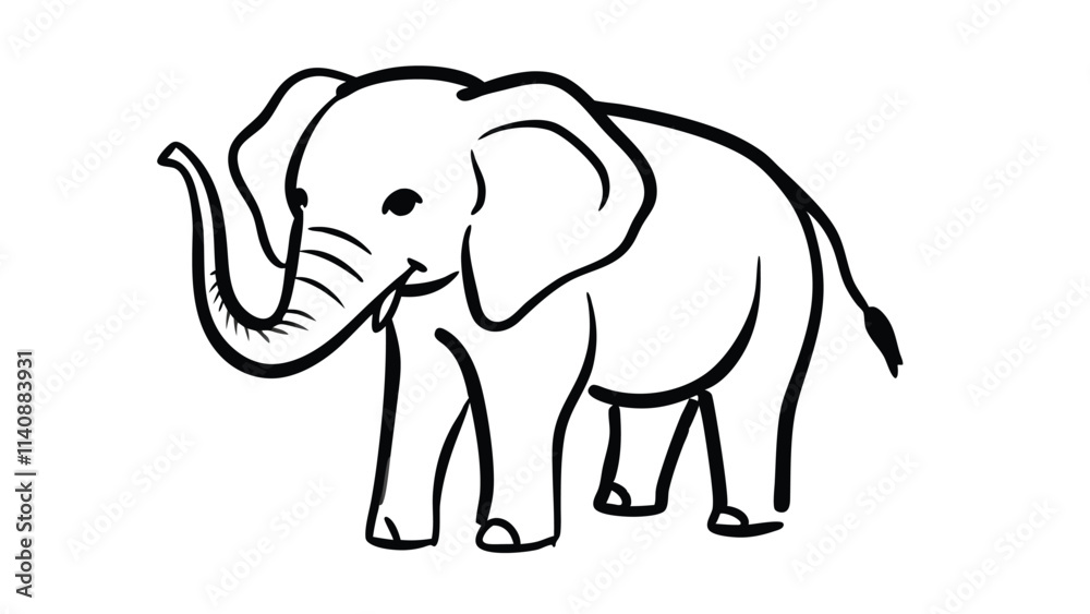 Obraz premium Cute elephant in continuous line art drawing style. Minimalist black linear sketch isolated on white background