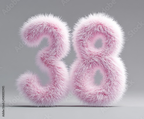 Fluffy pink number 38 on grey background photo