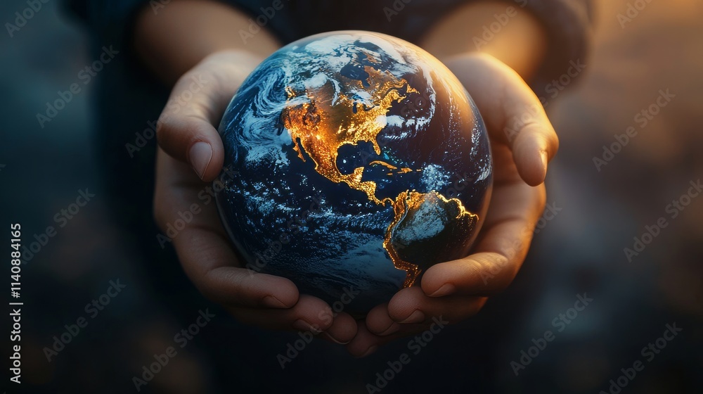 Fototapeta premium Sustainable development illustration with ocean and Earth