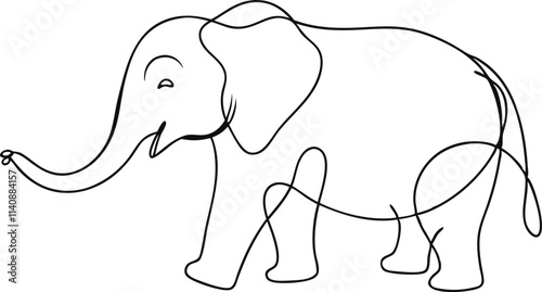 Cute elephant in continuous line art drawing style. Minimalist black linear sketch isolated on white background