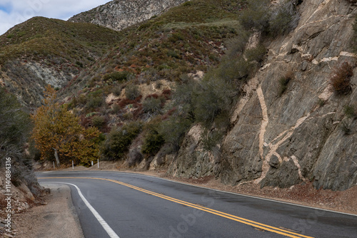 Metamorphic rocks / GNEISSIC ROCKS (gn) with dikes.  Angeles Crest Scenic Byway, Los Angeles County, California. San Gabriel Mountains. angeles national forest, dike photo