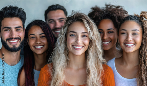 Happy friends from different races and culture laughing in front of phone camera - Young millennial people having fun together - Multiracial generation concept - Main focus on center girls