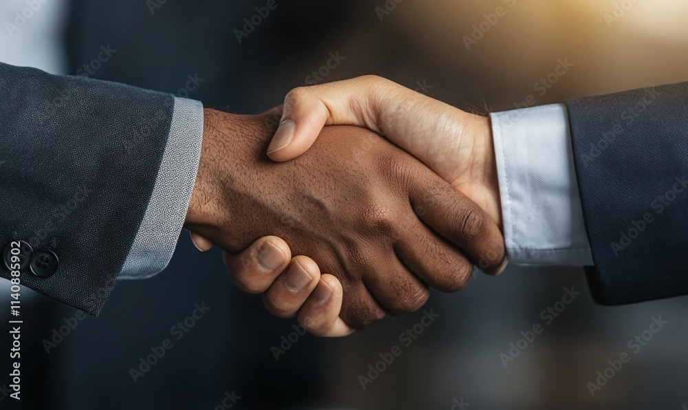 Business professionals engaged in a handshake demonstrating partnership and collaboration in a modern office setting Business professionals engaged in a handshake demonstrating partnership and collaboration in a modern office setting