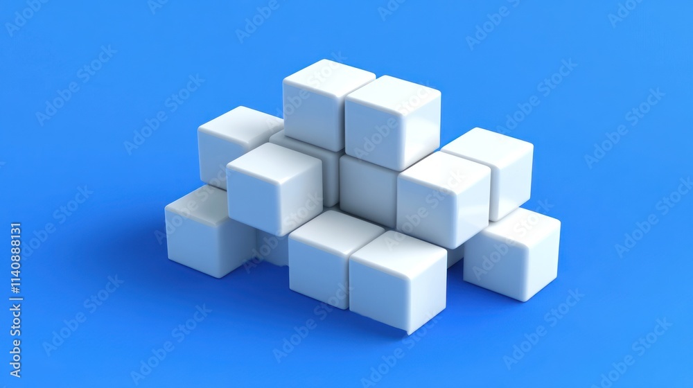 Abstract Composition: White Cubes on Blue Background Abstract Composition: White Cubes on Blue Background