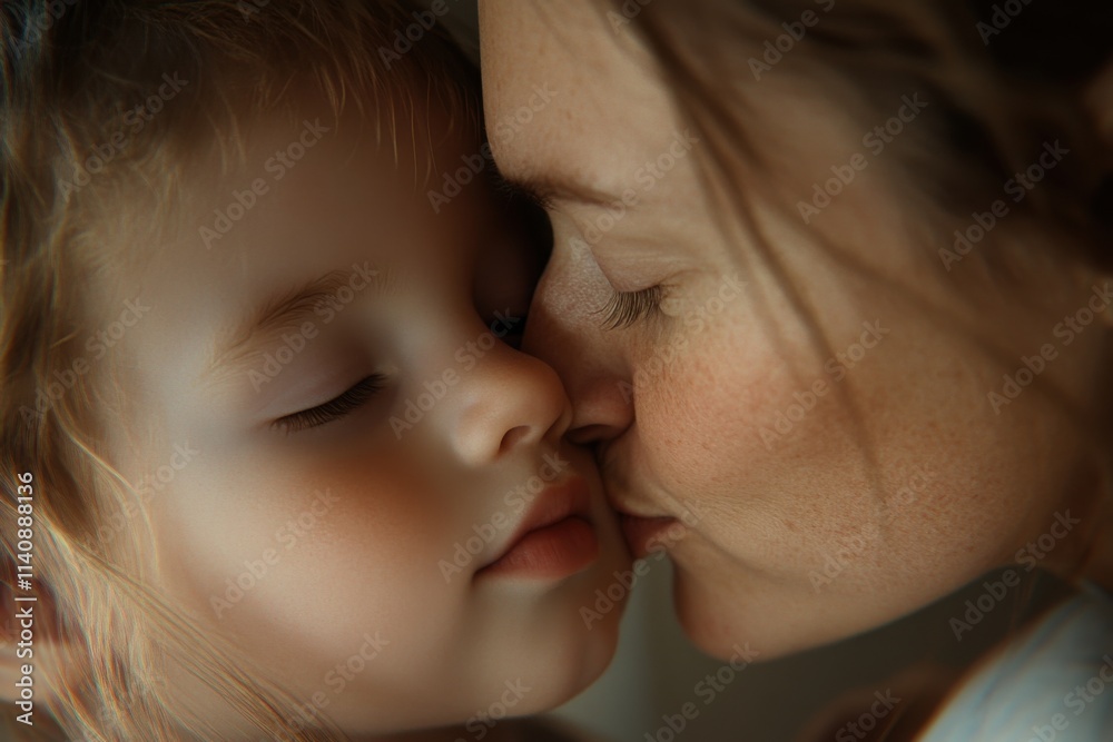 A loving mother shares a gentle kiss with her child, capturing an essence of affection and warmth. This sweet moment embodies the spirit of Mother's Day, celebrating love and connection A loving mother shares a gentle kiss with her child, capturing an essence of affection and warmth. This sweet moment embodies the spirit of Mother's Day, celebrating love and connection