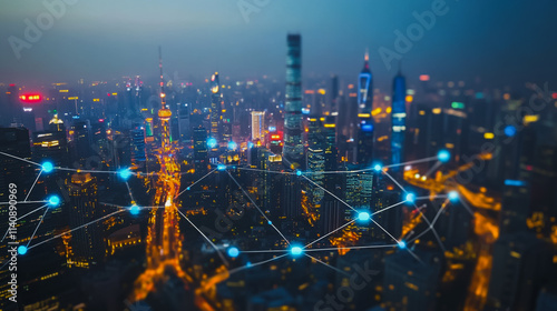 Wallpaper Mural Smart digital city with connection cyber security network reciprocity over the cityscape . future smart wireless digital city and social media networking systems that connects people within the city Torontodigital.ca