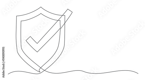 Shield One line drawing on white background