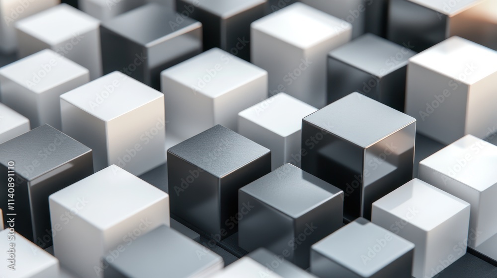 Abstract 3D Rendering of Interlocking Cubes in Monochromatic Grayscale Abstract 3D Rendering of Interlocking Cubes in Monochromatic Grayscale