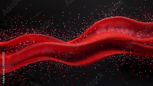 Radiant Red Confetti Waves Against Midnight Black