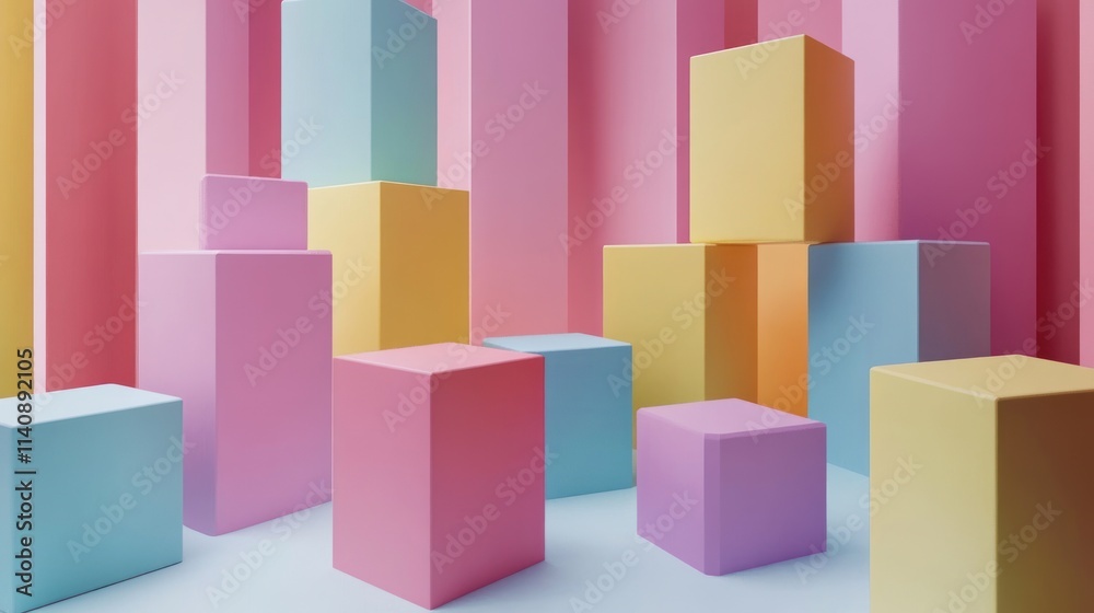 Pastel Cubes Abstract 3D Render: A Playful Composition of Colorful Geometric Shapes Pastel Cubes Abstract 3D Render: A Playful Composition of Colorful Geometric Shapes