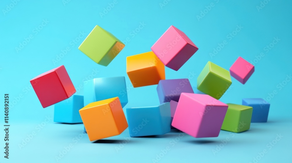 Vibrant Colorful Cubes in Motion: A 3D Render of Playful Geometry Vibrant Colorful Cubes in Motion: A 3D Render of Playful Geometry