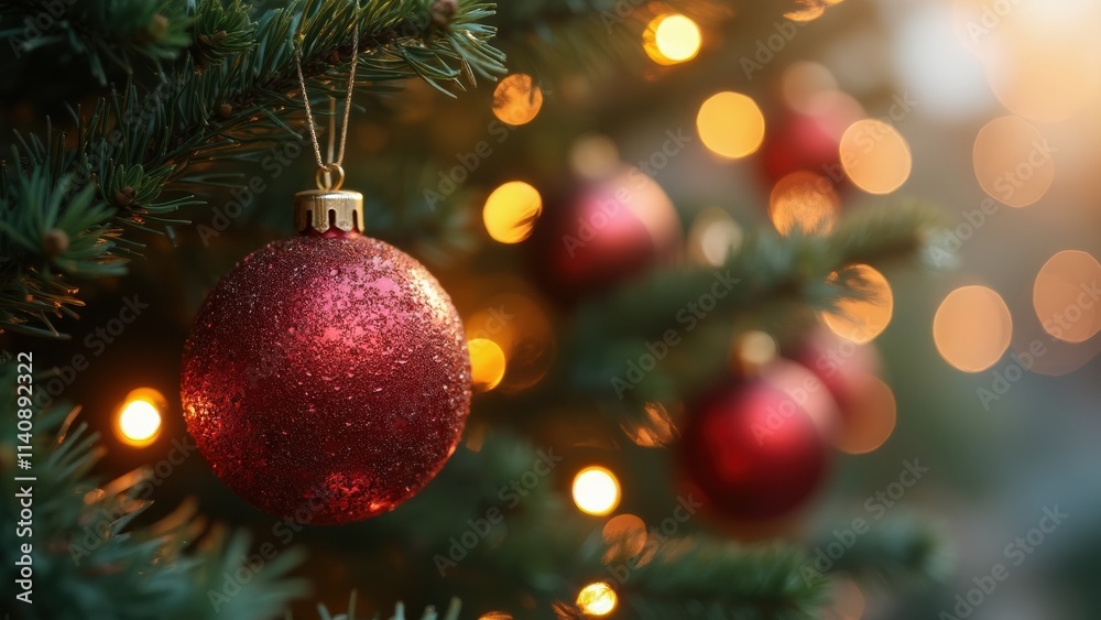 Bright Red Ornaments on a Festive Christmas Tree Welcoming a Joyful Holiday Season Bright Red Ornaments on a Festive Christmas Tree Welcoming a Joyful Holiday Season