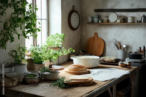 Wallpaper Mural Sunlight pours into a charming kitchen space, highlighting fresh herbs and ingredients, infusing the room with life and warmth for culinary creations. Torontodigital.ca