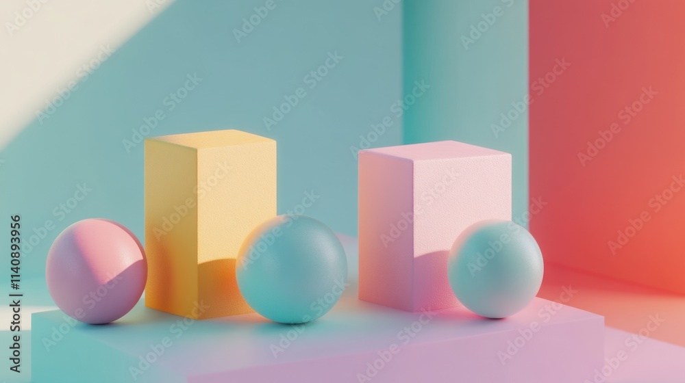 Pastel Colored Geometric Shapes 3D Render Pastel Colored Geometric Shapes 3D Render