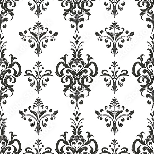 Damask Seamless Pattern: Elegant Black and White Vintage Design 