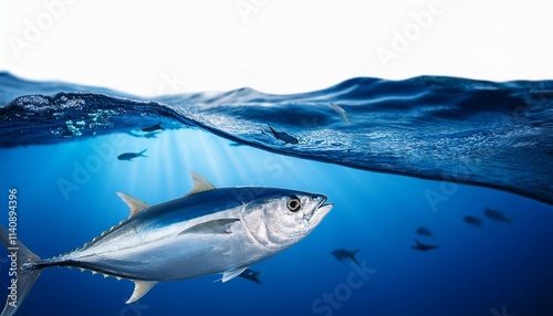 fish in the ocean blue water in free swimming concept template for international tuna day advertising educational photos photo