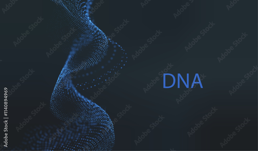 Artificial Intelligence DNA particle waves future connect innovation vector design. Big data biology dna molecule background. Technology ai blue code particles dots banner.